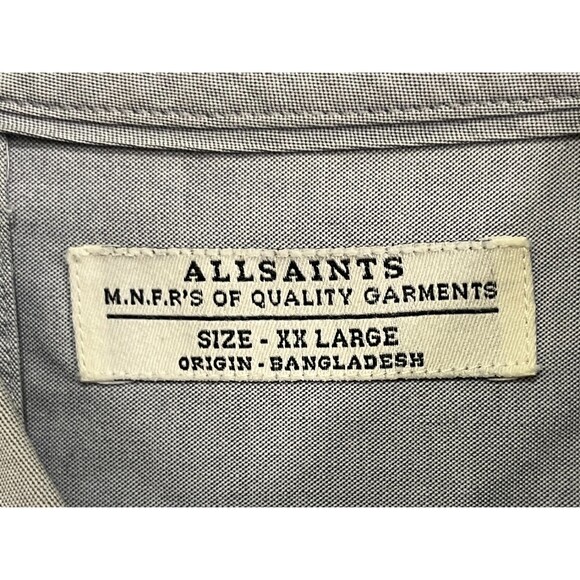 ALLSAINTS Gray Cotton Short Sleeve Button Up Shirt Top Mens Size XXL - Picture 4 of 12